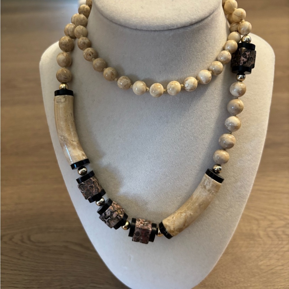 Elegant Beige and Brown Beaded Necklace
